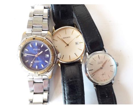 Three gents wristwatches comprising a Roamer Popular manual wind mechanical, an Avia quartz stainless steel and a Sekonda qua