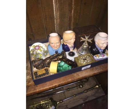 A tray of various collectables including trinket boxes, paperweights etc 