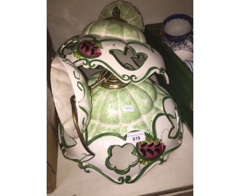 Hand painted pair of ceramic ceiling pendants 
