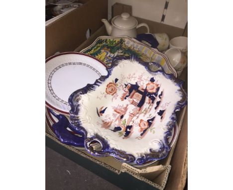 Coffee set, Alfred Meakin dinner, Continental ceramic platter and Victorian twin handled dish 