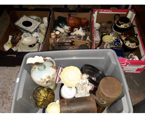 Four boxes of mixed ceramics, glass and other items including Wedgwood, Carltonware, etc 