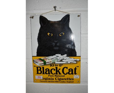 A vintage small size reproduced enamel sign for Black Cat cigarettes
Approx 31.5cm x 22cm