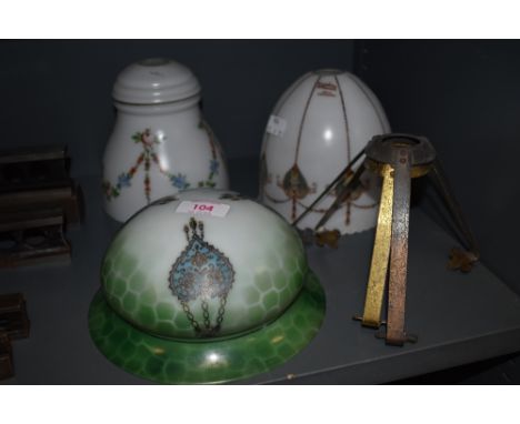 Three vintage glass lamp shades having hand painted designs.
Condition Report Good Condition no chips or cracks