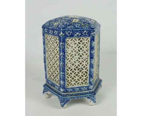 Chinese Blue and White Porcelain Night Light, Of octagonal form, Raised on a stand, 25cm high