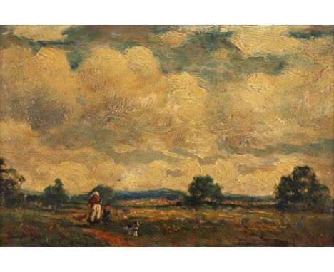 David Cox (1809-1885) Figures and dog on a moorland Signed and dated 1851 Oil on panel 17 x 25cm; 6¾ x 9¾in 