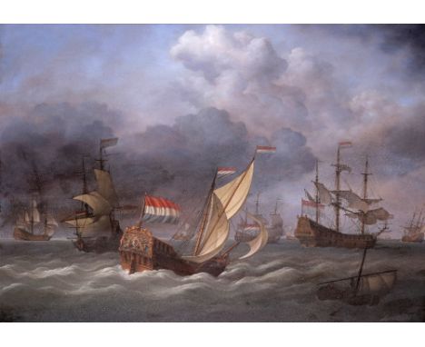 ‡ Louis Dodd (1943-2006) A Dutch yacht and other shipping at sea in a stiff breeze Signed Oil on panel 40 x 56cm; 16 x 22in +