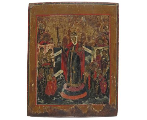 Russian School 19th Century Icon of the Mother of God of Joy to those who suffer (or the Pokrov); St John the Baptist Prodrom