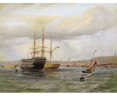 ‡ Henry A. Luscombe (1820-1868) Ships in Plymouth harbour Signed Oil on canvas 22 x 28.5cm; 8½ x 11¼in ++Repair to sky upper 