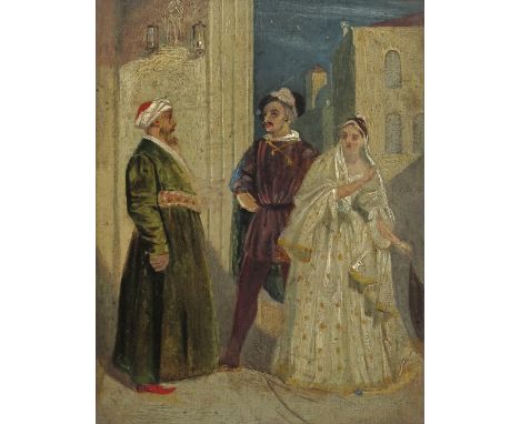 Thomas Stothard R.A. (1755-1834) Merchants of Venice Oil on panel 15.5 x 12cm; 6 x 4¾in ++some curved scratches lower centre 