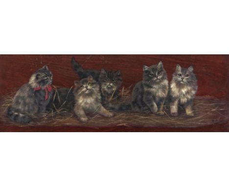 Bessie Bamber (19/20th Century) Five kittens Signed with initials and dated /08 Oil on mahogany panel 22.5 x 53.5cm; 9 x 21in