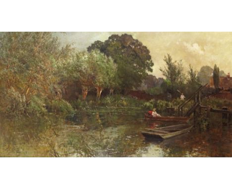 Alfred de Breanski (1852-1928) The Manor Pool, Evening, Cookham Signed and dated 1898 Oil on canvas 53 x 94.5cm; 21 x 37in ++
