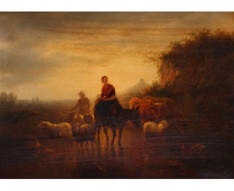 Laurent de Beul (Dutch 1821-1872) The end of the day Signed and dated 1862 Oil on panel 51 x 70cm; 20 x 27½in