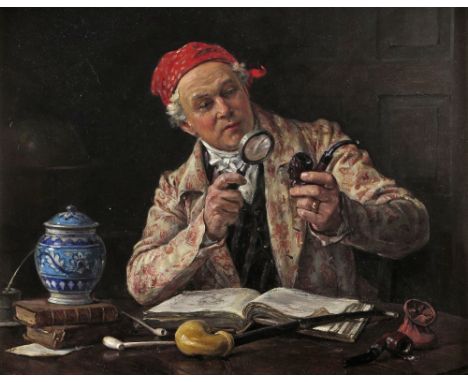 ‡ Margaret Dovaston (1884-1955) The pipe enthusiast Signed and dated 1928 Oil on board 25 x 30.5cm; 10 x 12in Provenance: Hay