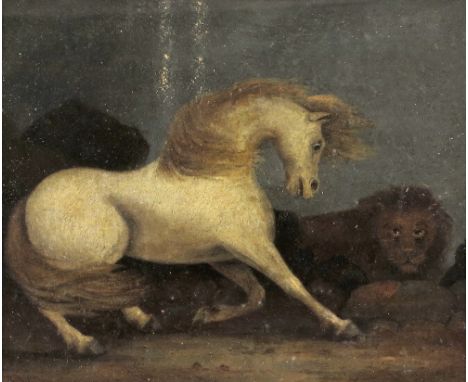 After George Stubbs A horse frightened by a lion Oil on panel 19 x 26cm; 7½ x 10in A copy from part of the original in the Wa