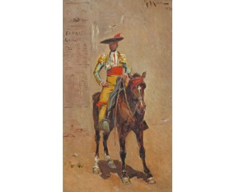 Arcadi Mas y Fondevilla (Spanish 1852-1934) Matador Signed and dated 1894 Oil on panel 20 x 11.5cm; 8 x 4½in