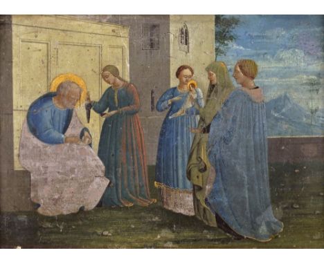 Manner of Piero della Francesca The Naming of St. John the Baptist Tempera on panel in a Florentine frame 13.5 x 19.5cm; 55¼ 