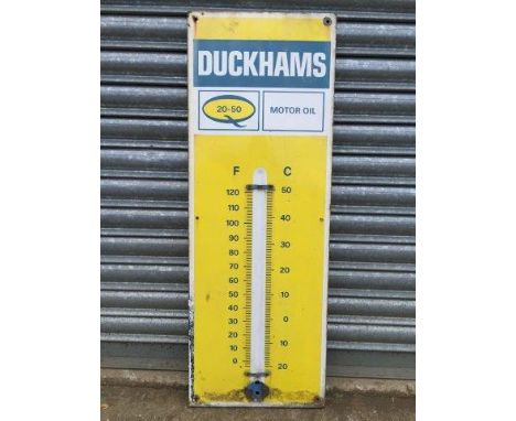 A Duckhams 20-50 Motor Oil enamel thermometer, 13 x 36".