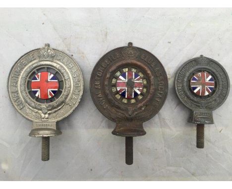 A large Royal Automobile Club Asssociate car badge with Union Jack enamel centre, one similar with celluloid insert dated 191
