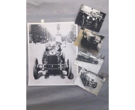 An original black and white photograph of a TT Vauxhall with Jack Barclay Limited headed paper to reverse; also four black an