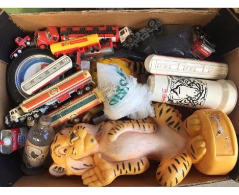 A box of assorted items relating to Esso advertising. 