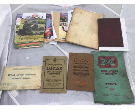 A 1934 Standard car instruction book, for the 12 model, an owner driver's guide for the Standard Light car, one other and var