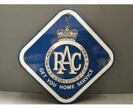 An RAC 'Get you home service' lozenge shaped enamel sign in good condition, 11 x 11".