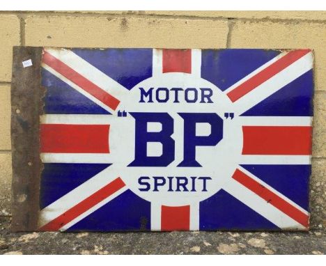 A BP Motor Spirit double sided 'Union Jack' enamel sign, with flattened hanging flange, by Franco Signs, 26 x 16".