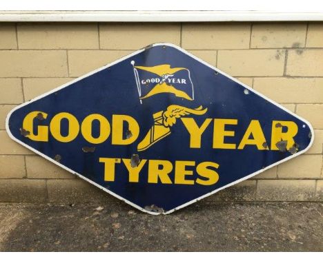 A large Goodyear Tyres lozenge shaped enamel sign, 72 x 39".