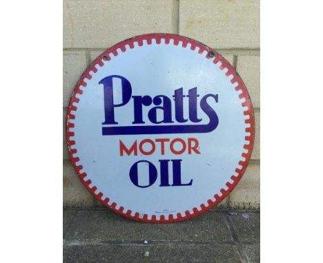 A Pratts Motor Oils circular double sided enamel sign  by Bruton of Palmers Green dated December 1929, 21" diameter.