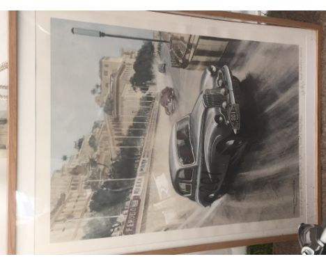 A large framed and glazed Roy Nockolds print depicting the winning Sunbeam of Malling/Fadum at the Monte Carlo Rally 1955, si