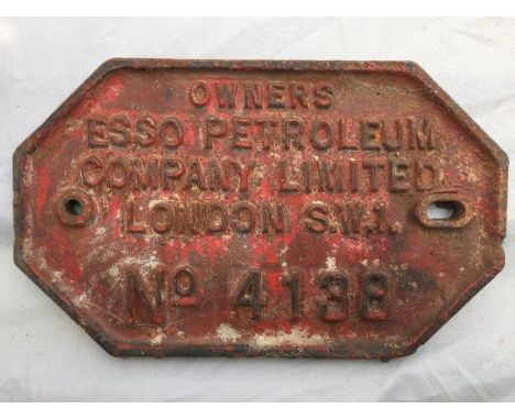 An Esso Petroleum Company Limited cast iron wagon plate, number 4138.