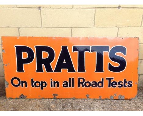 A Pratts 'On Top in All Road Tests' rectangular enamel sign by Patent, 48 x 22 1/2".