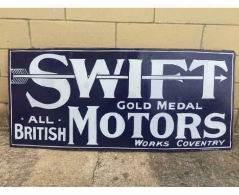 A Swift Motors rectangular enamel sign by Patent Enamel with extensive restoration, 48 1/2 x 21".