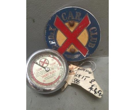 A Redex Car Club badge and a Redex 'Car Care Robot' short plugs petrol gauge.