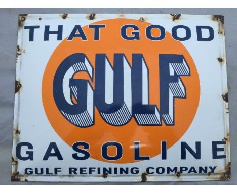 A Gulf Gasoline rectangular enamel sign, 16 1/4 x 12 3/4".