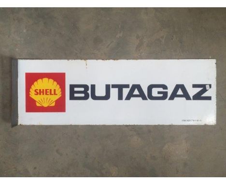A Shell Butagaze double sided enamel sign with hanging flange, 29 1/2 x 9 3/4".