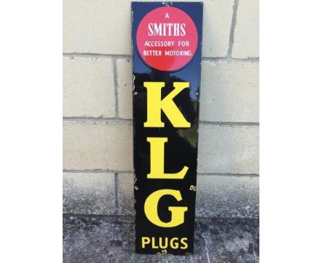 A KLG Plugs narrow enamel sign with excellent gloss, 6 x 24".