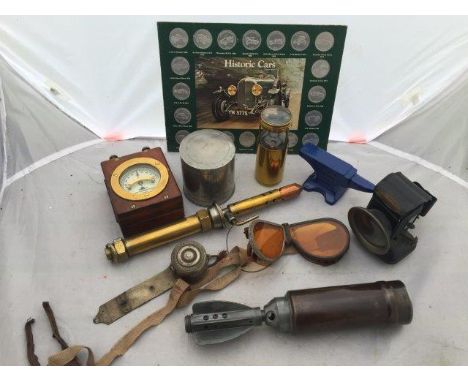 A small quantity of motoring collectables etc. to include a Knox & Co. Ltd. Little Star headlamp, a brass inspection lamp etc