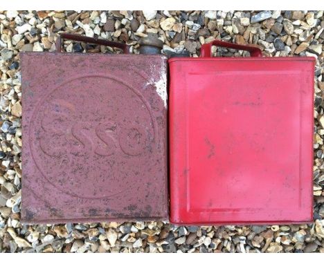 An Esso two gallon petrol can, one other and a framed Esso information sheet - Put a tiger in your tank