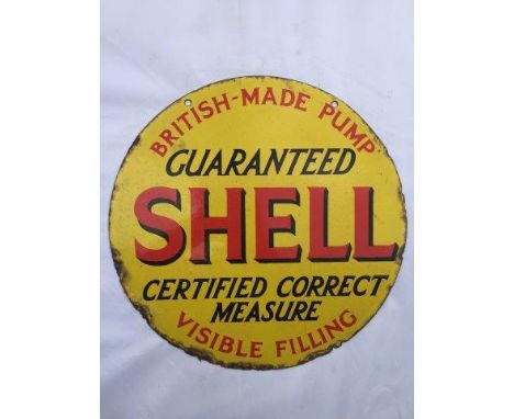 A good small and rare Shell circular petrol pump enamel sign, 'British-Made Pump...Certified Correct Measure', 15" diameter.