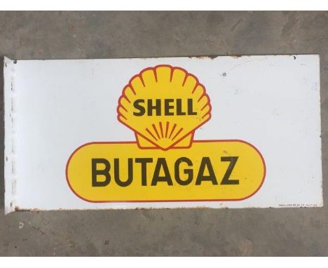 A Shell Butagaze double sided enamel sign with hanging flange, 26 1/4 x 13".