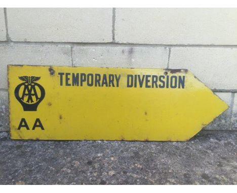 An AA 'Temporary Diversion' directional enamel road sign by Franco Signs, 30 x 10"