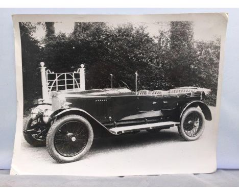 A large black and white early photograph of a Vauxhall 30-98 E-type.
