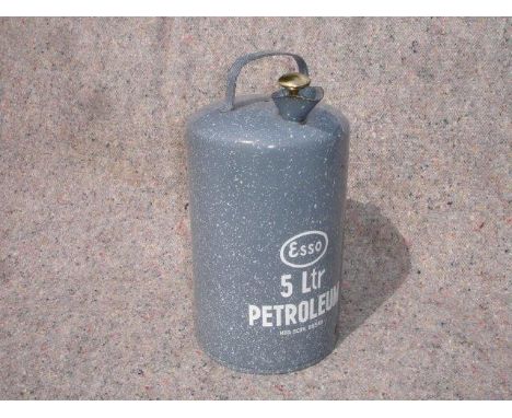 An unusual Esso 5-litre grey enamel French petrol can with original brass filling cap.