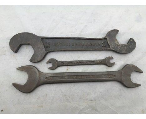 An early Benz & Co. double open ended spanner stamped A.G. Mannheim and two early Mercedes Benz double open ended spanners. 