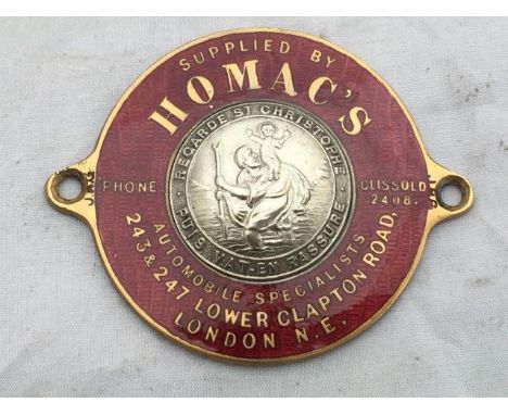 An enamel supplier's dash plaque for Homac's of London.