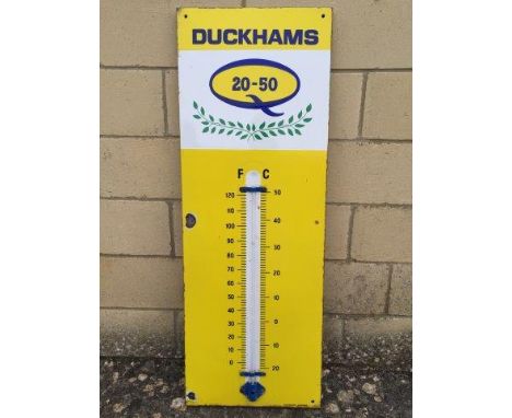 A Duckhams 20-50 enamel thermometer by Burnham of London, 13 x 36"