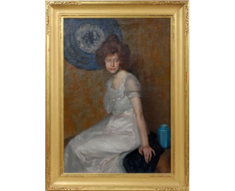 WILL ROWLAND DAVIS (AMERICAN, 1879-1944), OIL ON CANVAS, H 40", W 26", PORTRAIT OF A REDHEADSigned and dated on verso also wi