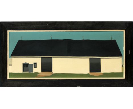 AFTER GEORGIA O'KEEFFE, UNESCO COMMISSIONED OIL-PAINT-SCREEN-PRINT H 12" W 30", "WHITE CANADIAN BARN"From the "UNESCO Travell