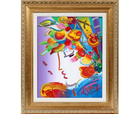 PETER MAX (AMERICAN B. 1937), ACRYLIC ON CANVAS, H 20", W 16", "BLUSHING BEAUTY, VERSION II"Signed lower right; framed; no. 1
